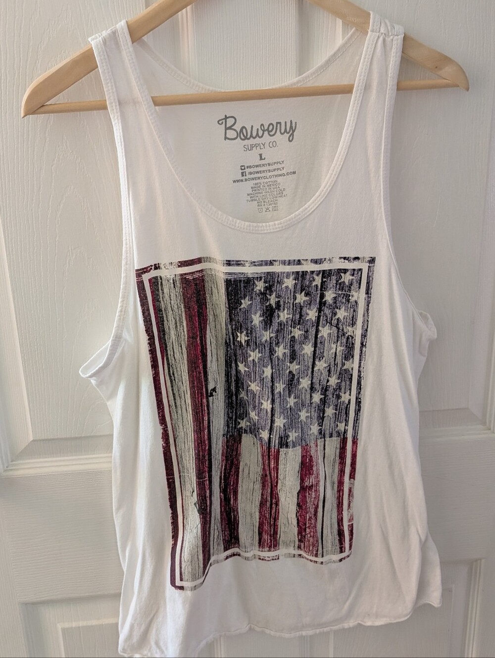 American Flag Print Patriotic Tank Top, Size Large, 100% Cotton